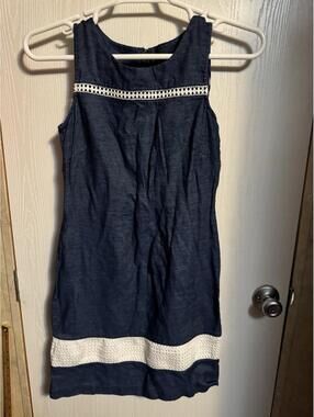 Liz Claiborne Blue Denim Sleeveless A-line Dress Size 4 Crochet Picnic Princess
